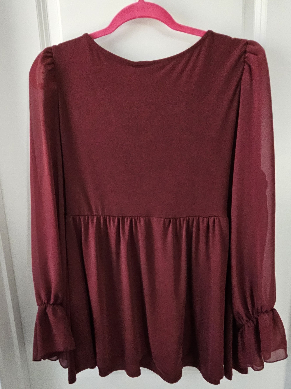 Torrid Women's Burgundy Surplice Long Sleeve Babydoll Blouse - Picture 2 of 5